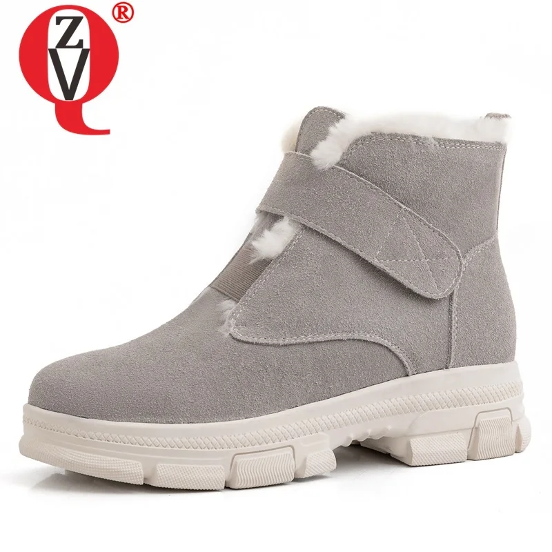 

ZVQ winter new concise casual snow boots outside plush warm comfortable real wool cow suede women shoes drop shipping size 33-40