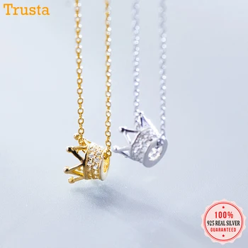 

Trustdavis 100% 925 Sterling Silver Necklace Jewelry Hand Made Gold Crown Pendant Choker Birthday Gift for Girl Teens DS1433