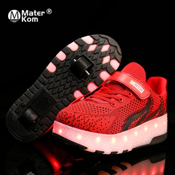 

Size 28-40 Kids Roller Skate Shoes Luminous Shoes with Light up sole USB Charged LED Wheels Sneakers for Children Boys Girls