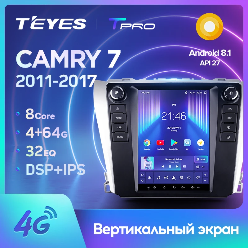 TEYES TPRO Штатная магнитола For Тойота Камри 7 XV50 XV55 Toyota Camry XV 50 55 2011 2017 Tesla style screen Тесла
