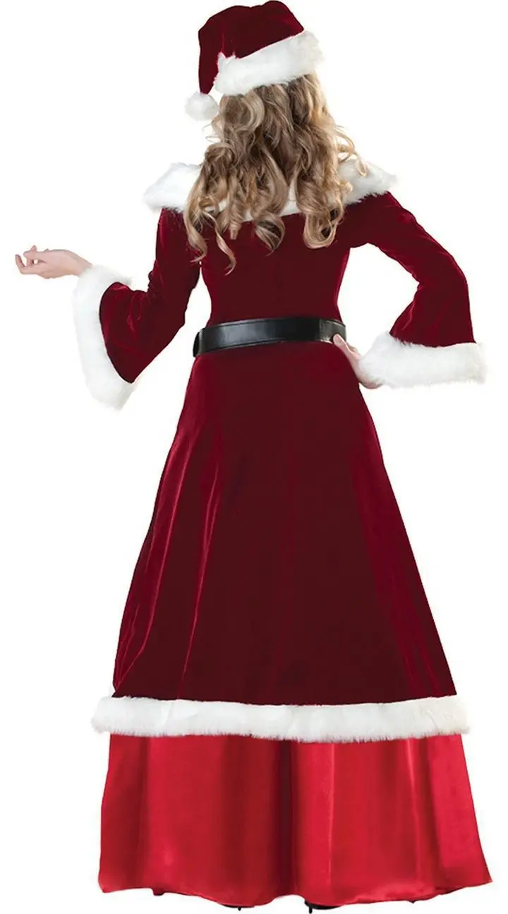 Costume de Cosplay du père noël pour Couple, ensemble robe longue et  élégante en velours côtelé rouge, XL, M-5XL - AliExpress