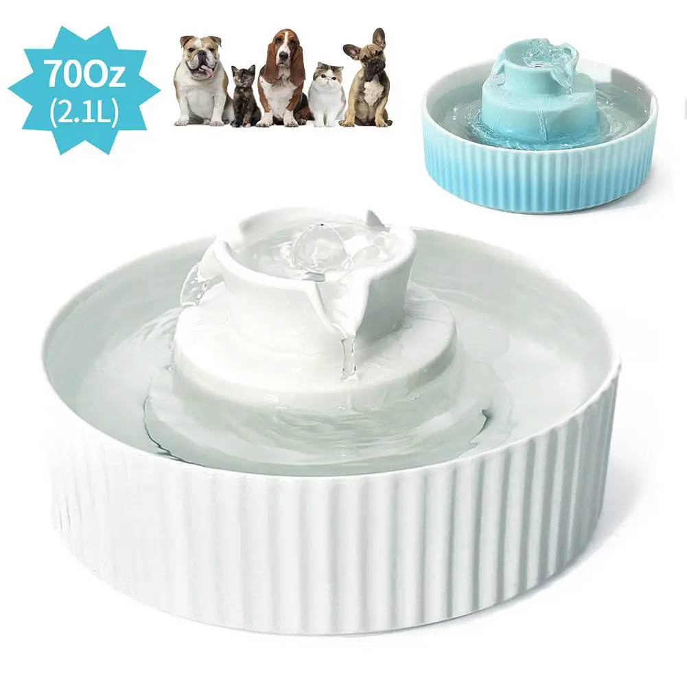 2.1L Ceramic Pet Drinking Fountain Cat Water Fountains Smooth Non toxic