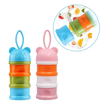 

3-Layer Portable Stackable Cute Silicone Bear Baby Milk Powder Dispenser Container Storage Food Box Bottle Case for Travel