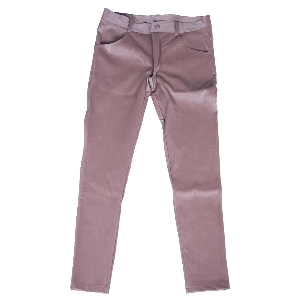 Men Sexy Slim Pants Faux Leather Motorcycle Trousers Tight Stretchy Casual Stylish