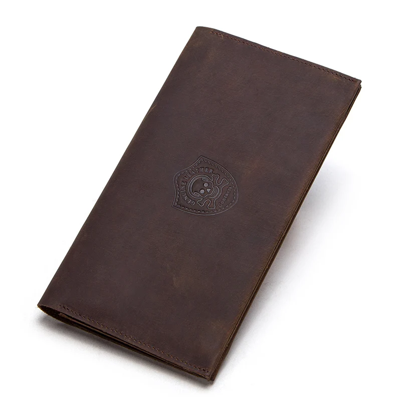 Contact's Crazy Horse Genuine Leather Men's Long Wallets For Cell Phone Vintage Hasp Clutch Wallets Male Card Holders Slim Purse - Цвет: Coffee