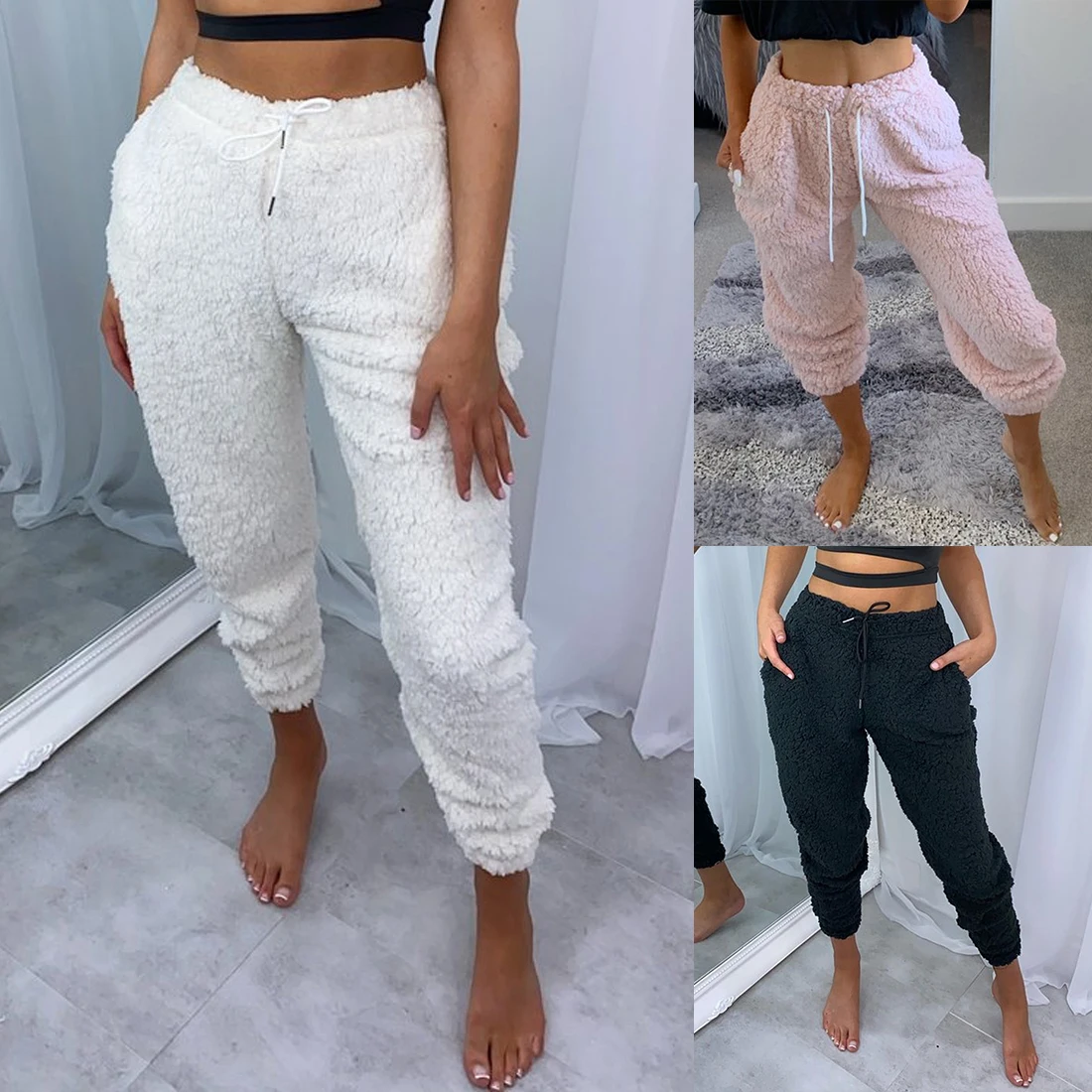 

Women Flannel Pajama Bloomers Pants 2020 Winter Elastic Loose Trousers Waist Solid Pajamas Bottom Home Sleep Underwear
