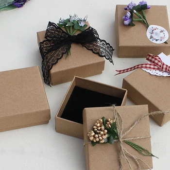 

20pcs Case Vintage With Lids Paper Necklace Ring Small Gifts Display Brown Jewelry Box Exquisite Storage Holder Package