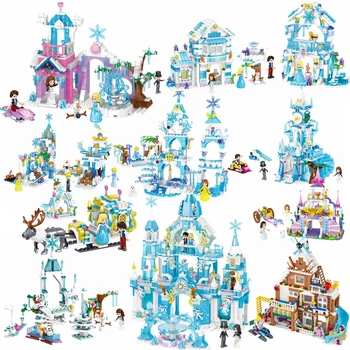 

Locking Princess Ice Castle Figures Kristoff Sven Snowman Sled Carriage Building Blocks Princess For Locking Girls Toy