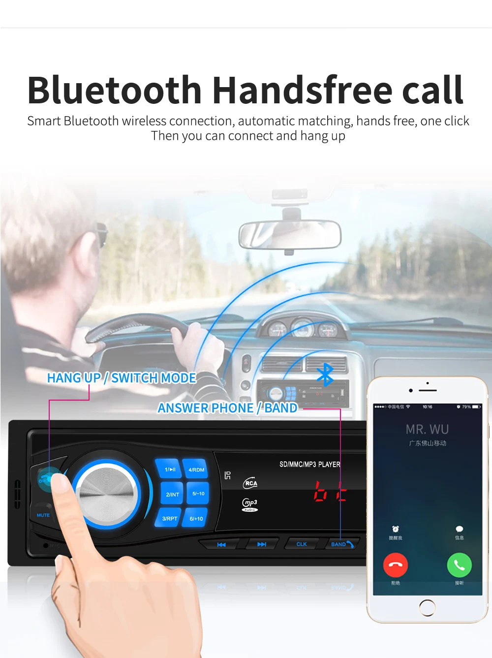 Podofo 12V Bluetooth Авто Радио стерео радио 12 штепселный FM Вход приемник SD USB AUX IN In dash 1 din