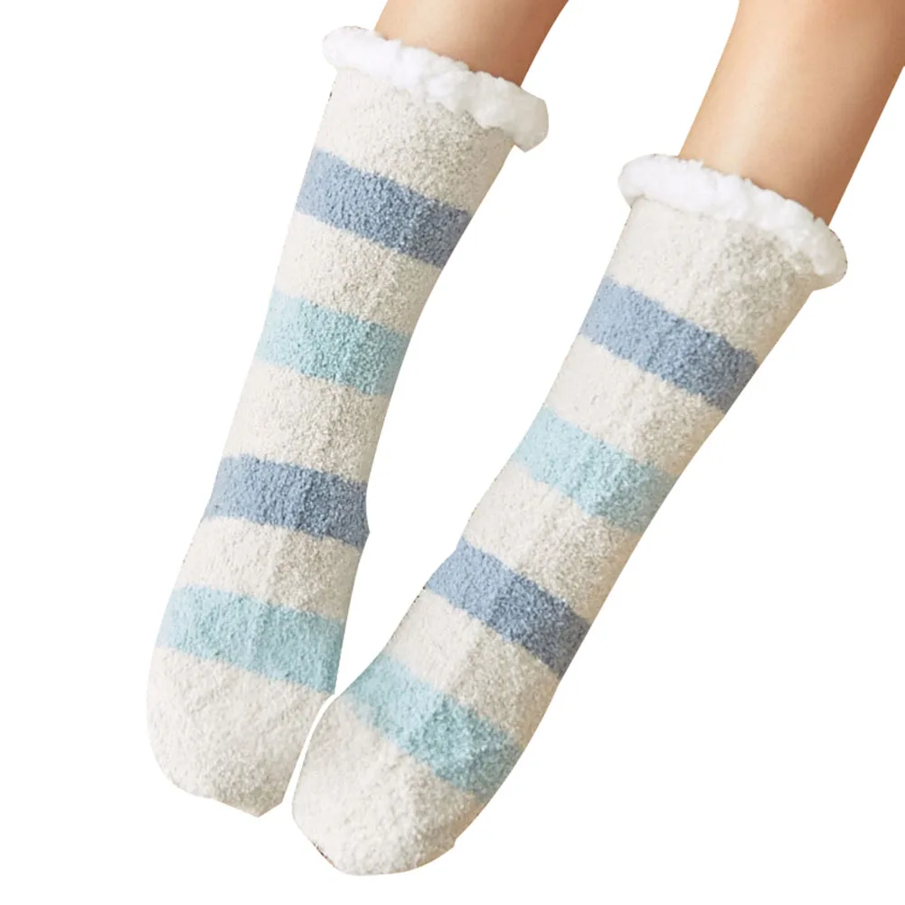 1 пара, домашние носки, теплые, плотные, в полоску, эластичные, мягкие, противоскользящие, для зимы, домашние, TS95