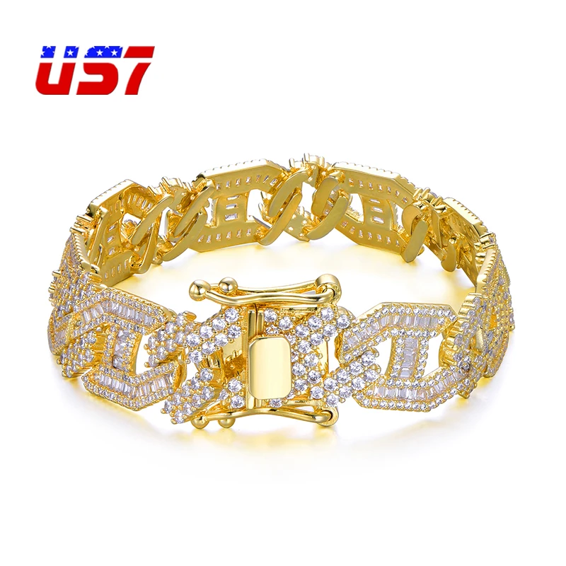 US7 микро проложили AAA кубический циркон 15 мм тяжелый кубинский браслет-цепочка хип-хоп ювелирные изделия медь Iced Out браслеты 7-8 дюймов