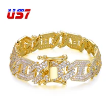 US7 микро проложили AAA кубический циркон 15 мм тяжелый кубинский браслет-цепочка хип-хоп ювелирные изделия медь Iced Out браслеты 7-8 дюймов