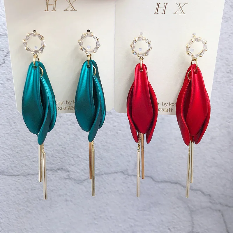Gold Color Long Tassel Earrings Red Green Flower Vintage Earring for Women Bohemian Trendy Jewelry Gift Dropshipping | Украшения и