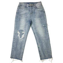 Новые джинсы женские весенне-летний свободный крой Широкие Брюки Большие размеры 4XL отверстие девять брюки тонкие прямые брюки Мода Досуг A1