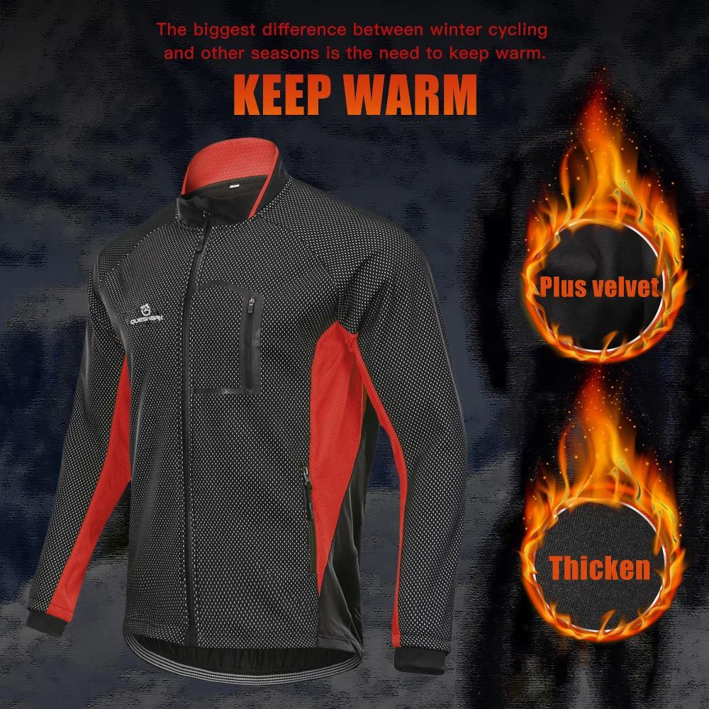 Cena Queshark mężczyźni polar termiczny zima wodoodporna kurtka wiatroszczelna rower jazda na rowerze rowerów płaszcz odzież z długim rękawem jazda na rowerze koszulki