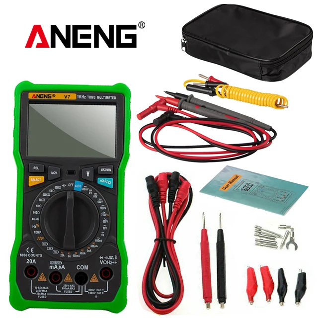 ANENG V7 цифровой мультиметр Профессиональный True RMS AC DC ЖК-Вольтметр Амперметр электронный резистор конденсатор транзисторный тестер - Цвет: Зеленый