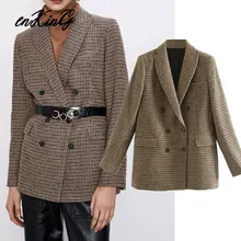 za блейзер feminino английский винтажный клетчатый шерстяной двубортный Блейзер Женский блейзер mujer женские блейзеры и куртки