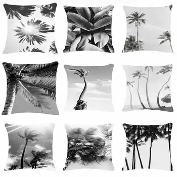 

Black White Tropical Plants Tree Pattern Cotton Linen Pillowcase for Textile Home Office Sofa Seat Decor Printed Pillow Cover