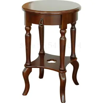

European Style Side Corner Table Mini Small Coffee Table Round Solid Wood Flower Stand Living Room American Phone Stand Bedside