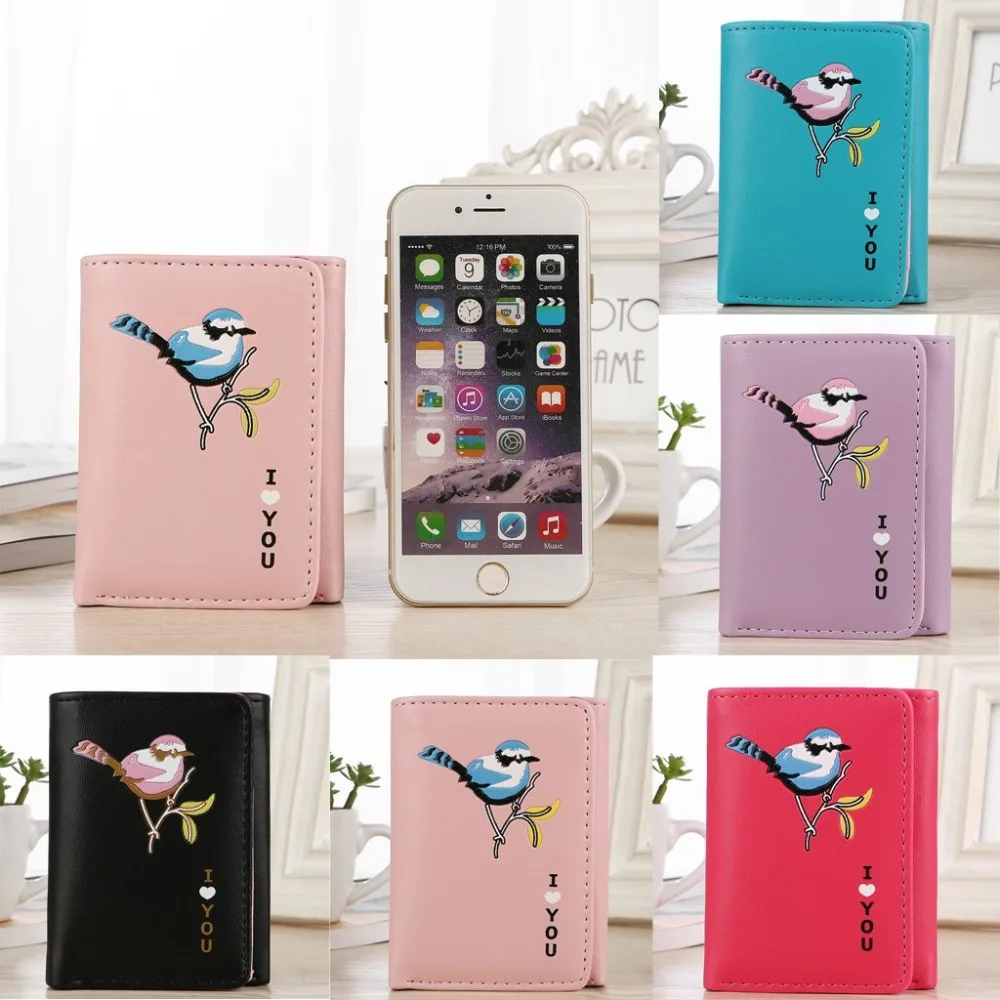 Women Wallet Fashion Mini Trend Solid Color Short Print Cute Cartoon Leather Clutch Bags Coin Purse Card Holder Wallet  (3)