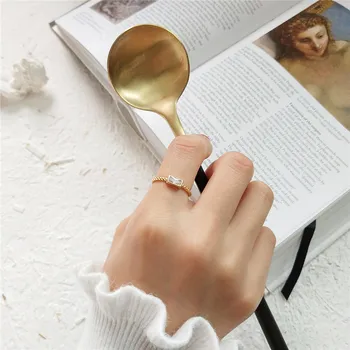 

DAIWUJAN Minimalist Rectangular ZirconTwist Gold Rings Chic 925 Sterling Silver Open Ring For Women Girl Party Finger Jewelry
