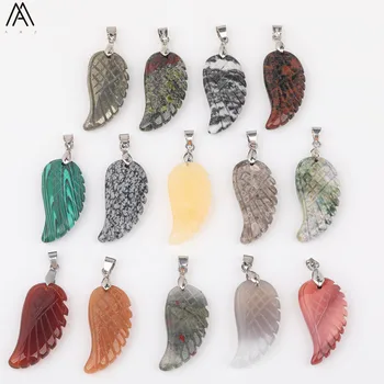 

5pcs/Lot Plated Silvery Natural Gray Agates Tiger Eye Stone Angel Wings Charms For DIY Earring Necklace Jewelry Making JXD-51AMG