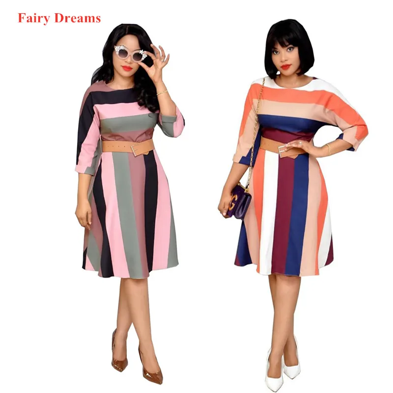 Striped African Dresses For Women New Style Plus Size Clothes Ladies Cute Dress Ropa Dama Fashion African Clothing