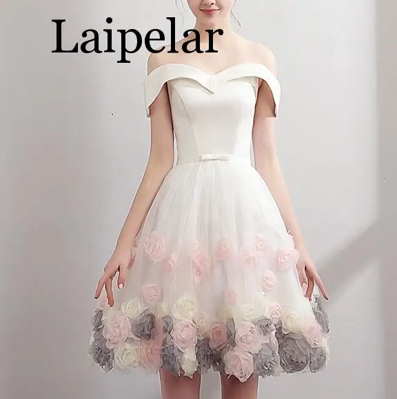 Laipelar, новинка, Элегантные 3D цветы, длина до колена, белые платья для вечеринок, женское летнее торжественное платье, Vestidos