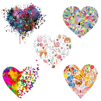 

Heart Thermo Sticker On Clothes Iron On Transfer For Clothing Colorful Applique Vinyl Thermal Transfer For Clothes T-Shirt Patch