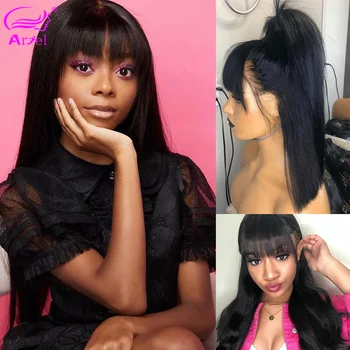 

Long Wigs Straight Lace Front Human Hair Wigs With Bangs Full Machine Made Wig Bob Wig With Bangs Remy Brazilian Wigs With Bangs