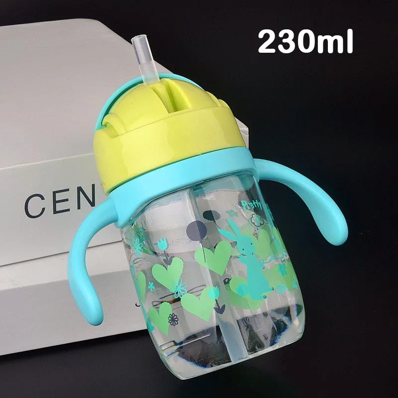 230ml Blue Handle Детская портативная бутылка с соломинкой Для Кормления питья, чашка с ручкой - Цвет: 230ml Blue Handle