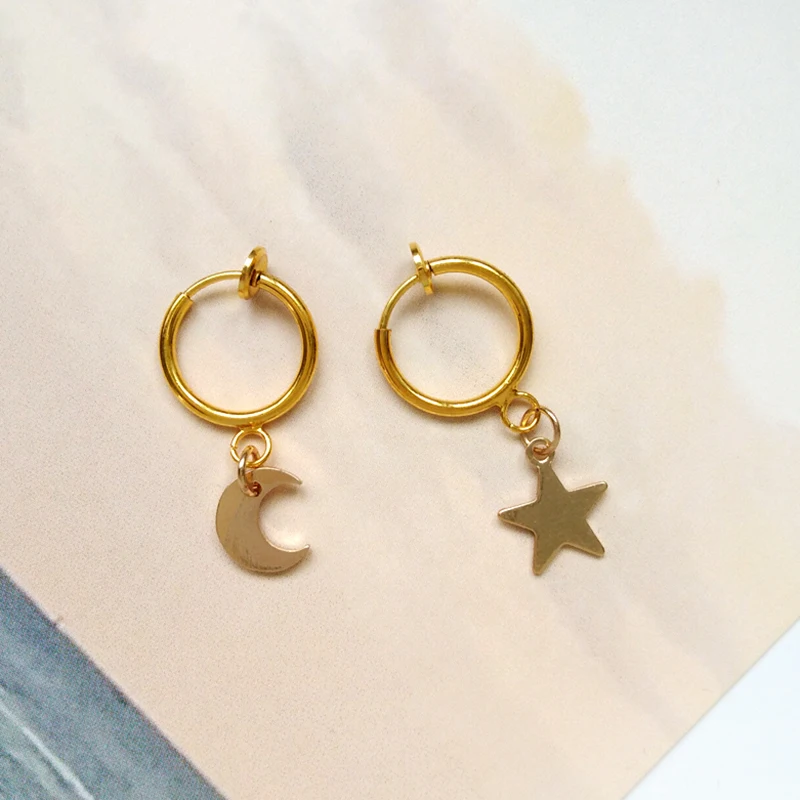 Серьги-кольца в Корейском стиле с маленькими звездами и лунами, индивидуальные крошечные серьги, повседневная одежда, круглые серьги для пирсинга, Bijoux Brincos