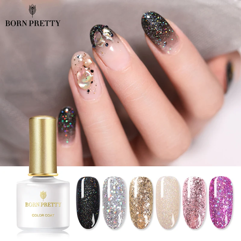 

BORN PRETTY Sequins Nail Gel Polish 6ml Glittery Shining UV Gel Pink Gold Silver Soak Off Nail Art Gel Varnish