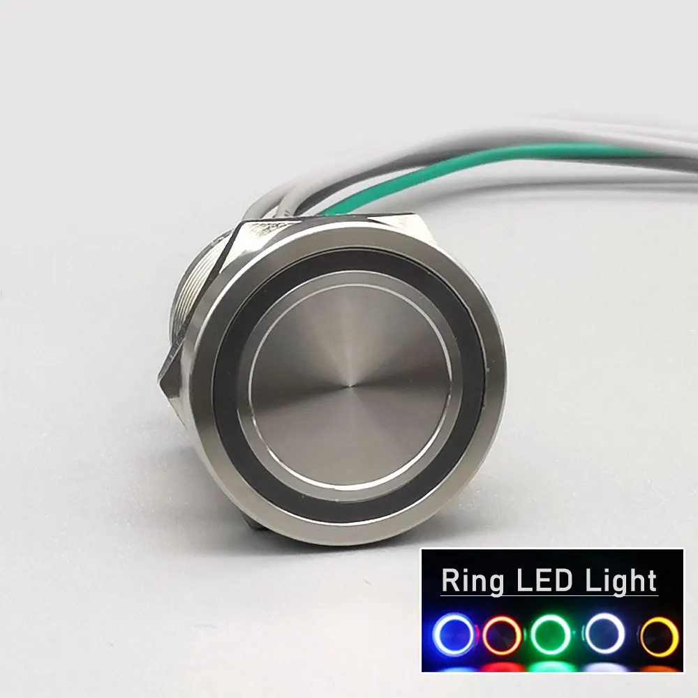 24v conduziu o botão de aço inoxidável claro