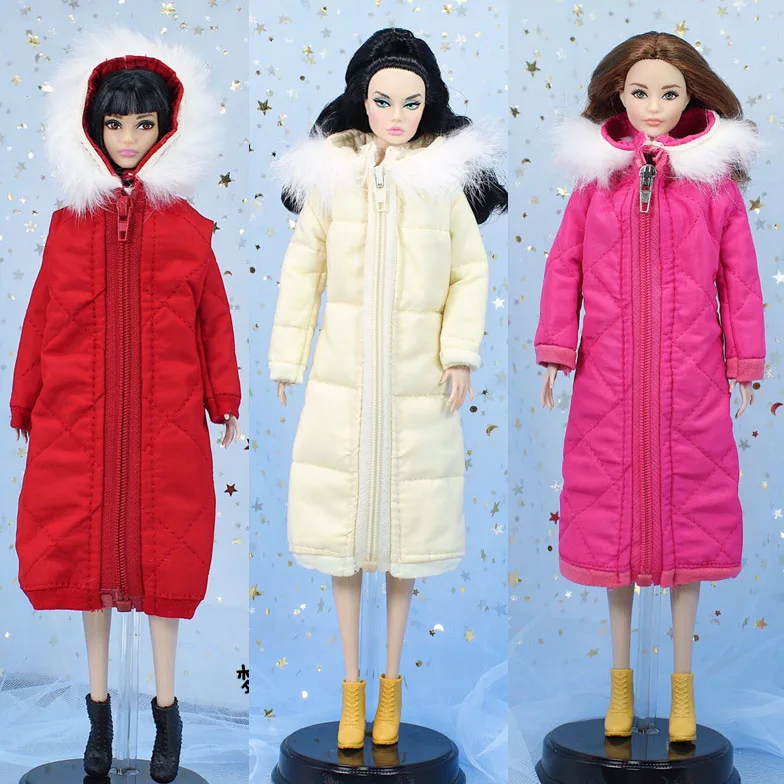 

Long Coat Winter Wear Down Jacket Outfit Clothes with Plush Hat For 1/6 BJD Xinyi Barbie FR ST Doll , doll clothes
