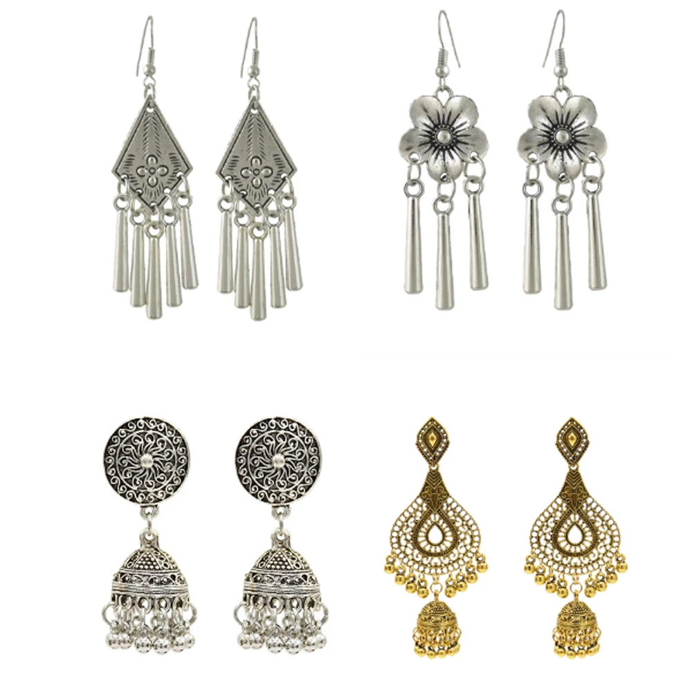Индийские серьги Jhumka для женщин этнические цветные колокольчики с бахромой