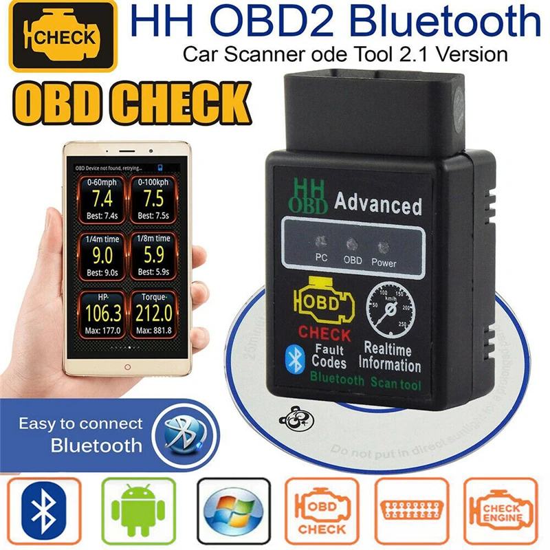 1 шт. Универсальный V2.1 ELM327 HH OBD 2 OBDII бензиновый автомобиль авто Bluetooth Android Крутящий момент/PC диагностический сканирующий инструмент интерфейс Автомобильный сканер