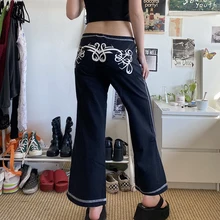 Streetwear Gothic Style Graphic Print Sweatpants Stylish Women's Lace Up Casual Black Wide Leg Pants Ladies Loose Punk Trousers