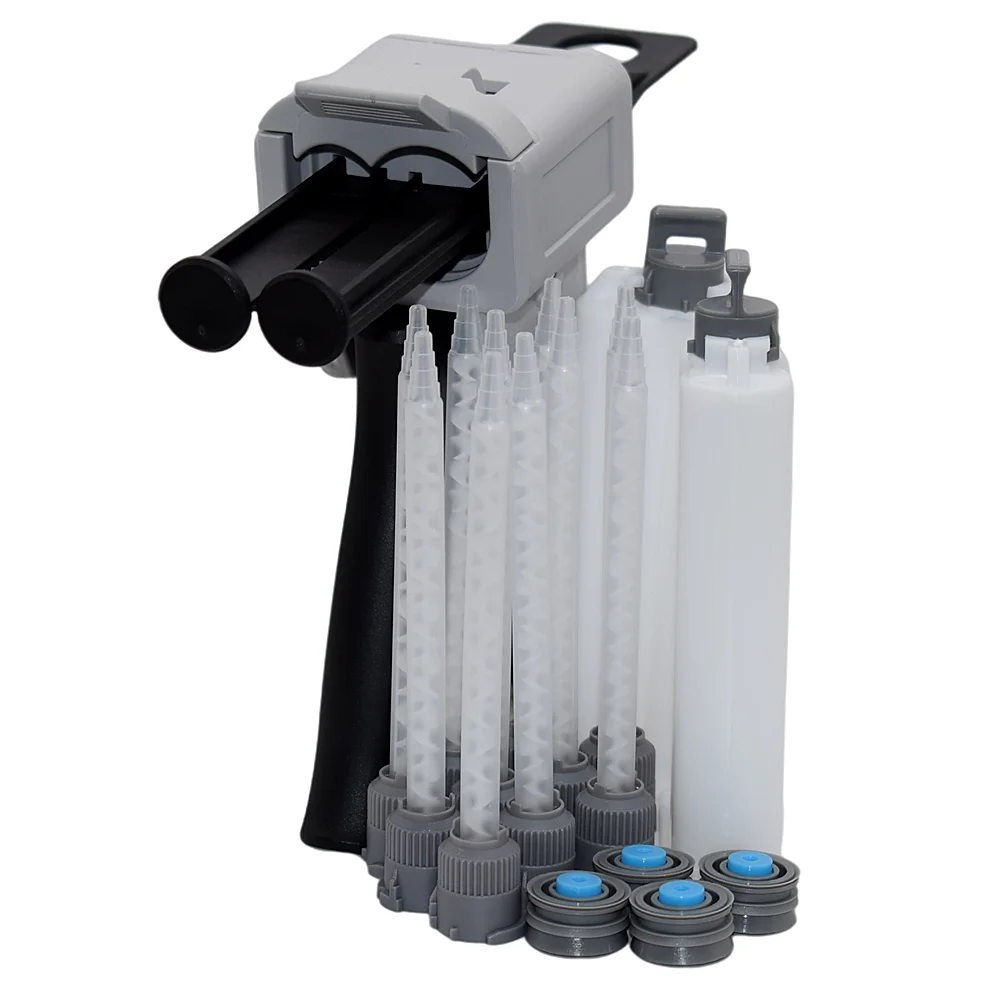 

2pcs 50ml 1:1 Empty Dual-Barrel Cartridge Set and 1:1 AB Glue Gun 50ml Caulking Gun with 10pcs 111mm 1:1 Static Mixing Nozzles