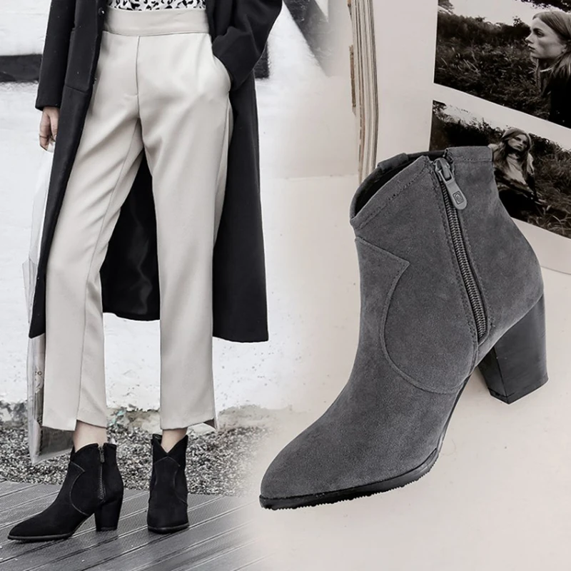 Kolnoo Handmade New Retro Style Womens Chunky Heels Boots Side-Zipper Vintages Dress Ankle Boots English Fashion Winter Shoes