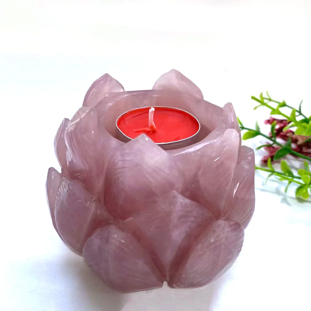 

Wholesale customized nature crystal Rose Quartz candle holder for home decoration-YJL