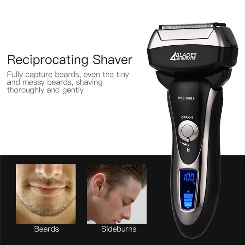 4 Blade Electric Shaver Waterproof Reciprocating Shaver Razor Cordless Facial Hair Beard Remover LCD Display Travel Shavers 40