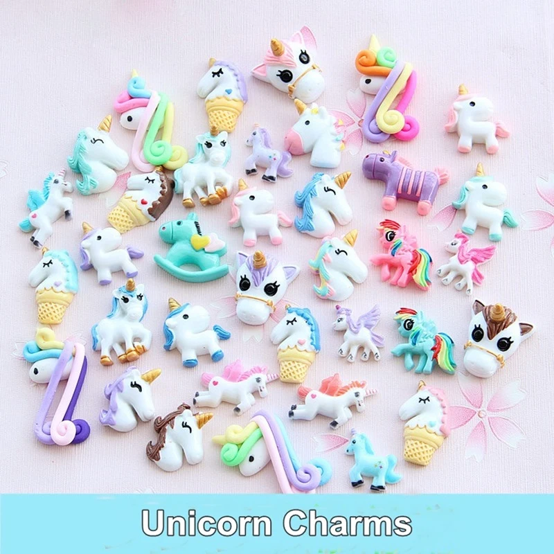 

10pcs Unicorn Charms for Slime Filler DIY Ornament Phone Decoration Resin Charms Lizun Mud Clay Slime Supplies Kids Toys
