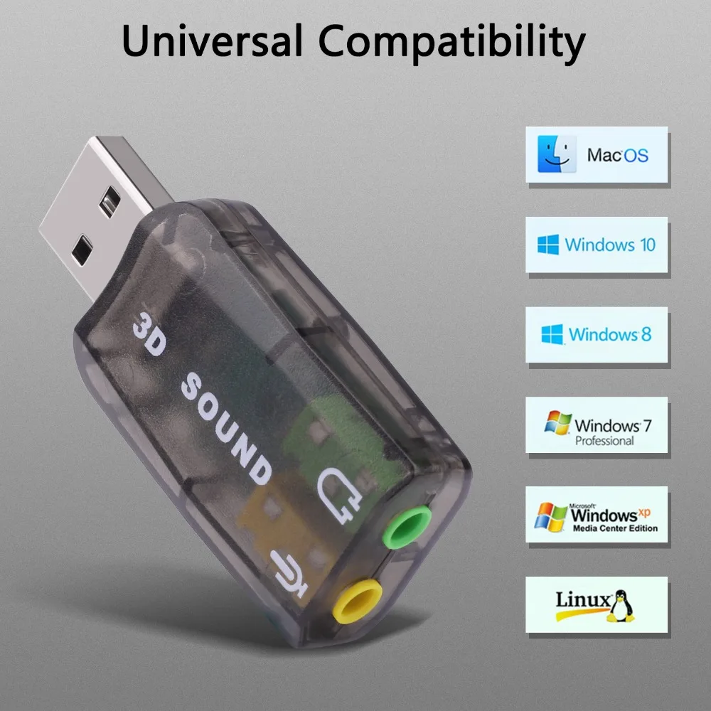 GOOJODOQ Внешняя USB Звуковая карта адаптер аудио 5,1 Виртуальная 3D ...