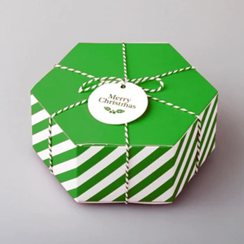 

10pcs Hexagon Christmas Snowflake Striped Favour Biscuit Sweet Party Gift Boxes Xmas Wedding Party