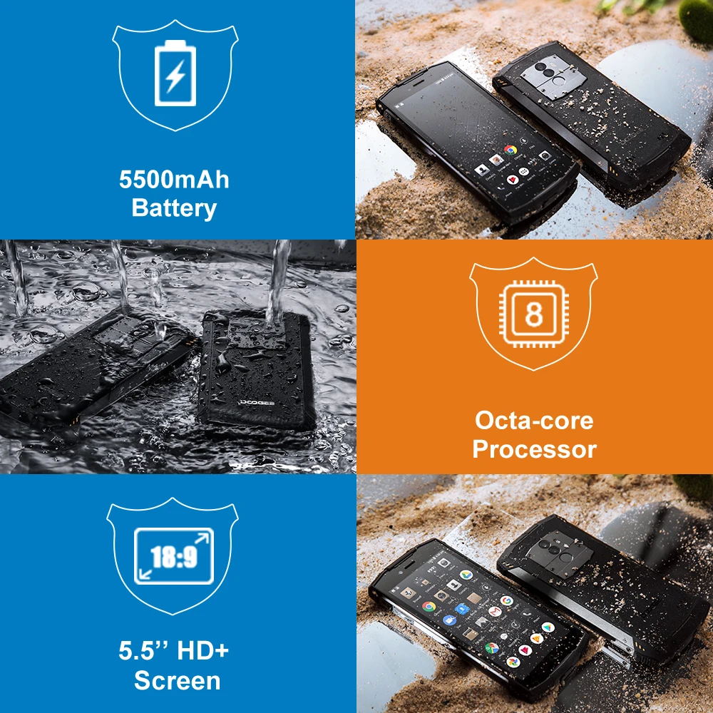  Real IP68 DOOGEE S55 waterproof Smartphone 4GB RAM 64GB ROM 5500mAh MTK6750T Octa Core 5.5inch Andr