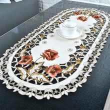 

40*85cm Vintage Embroidered Fabric Oval Tablecloth For Wedding Party Event Banquet Christmas Home Decor Table Cover