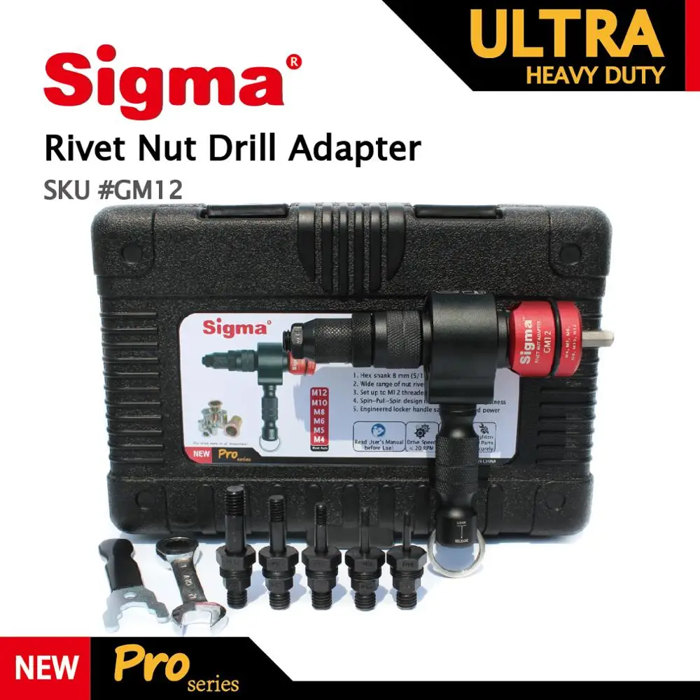 Sigma #GM12 ULTRA HEAVY DUTY Rivet Nut Drill Adapter Cordless or Electric power tool accessory alternative air rivet nut gun