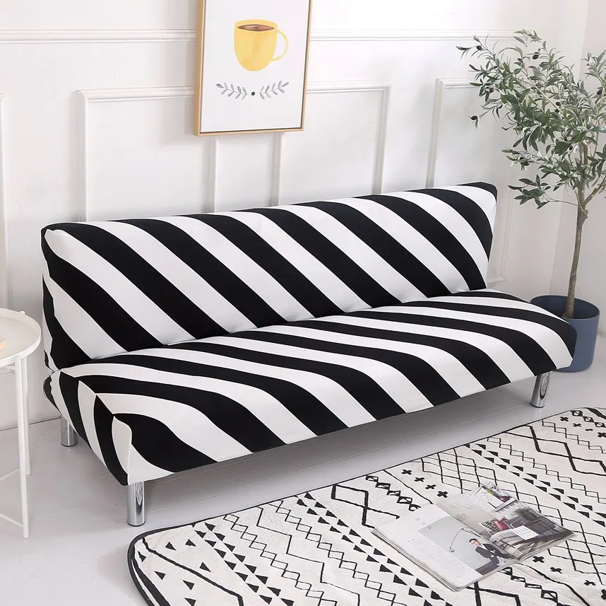 Black white strip Чехол для дивана, кровати с принтом, складные Чехлы, дешевые эластичные Чехлы для дивана, чехлы для дивана на двоих, растягивающиеся Чехлы для мебели, Одноместный чехол для дивана - Цвет: Black white strip