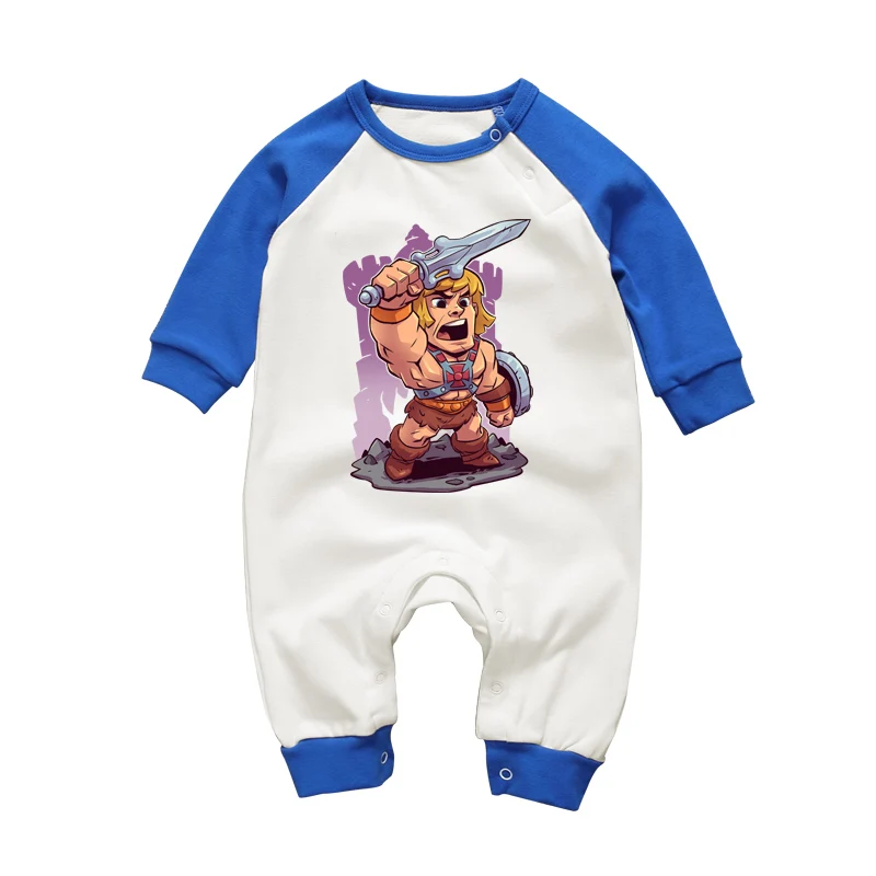He-Man/брендовая одежда с длинными рукавами и рисунком для маленьких мальчиков; комбинезон для новорожденных; комбинезоны с круглым вырезом для малышей